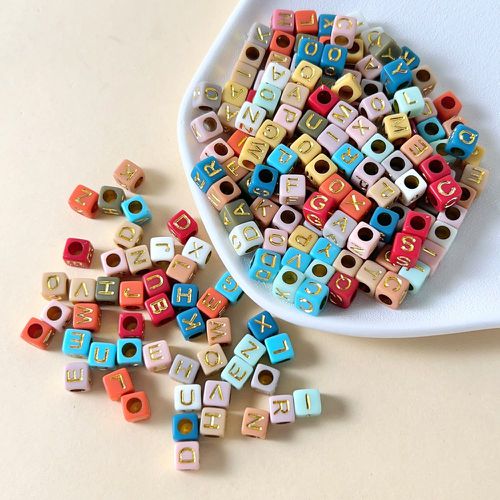 Pièces de couleur aléatoire à lettres carré en forme de DIY perle - SHEIN - Modalova
