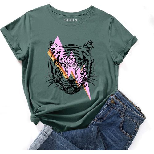 T-shirt à imprimé foudre et tigre - SHEIN - Modalova