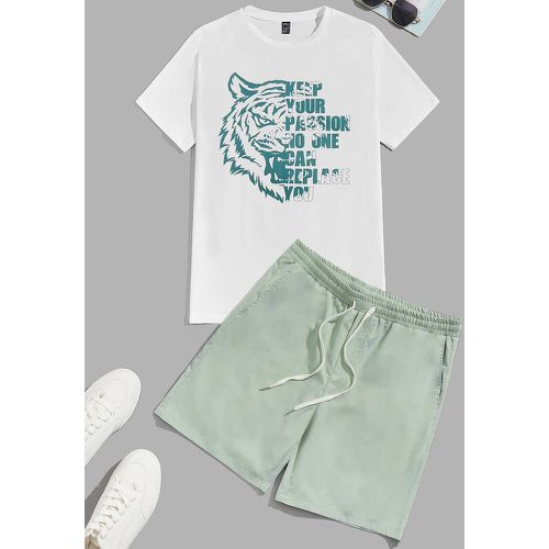 T-shirt à imprimé slogan et tigre & Short à poches - SHEIN - Modalova