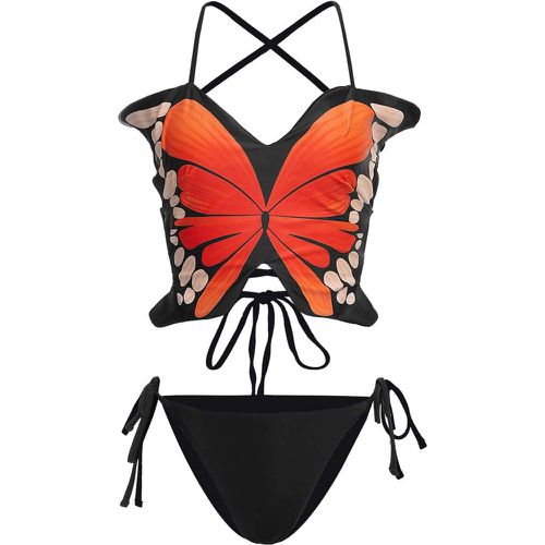 Bikini à imprimé papillon à lacets à nœud - SHEIN - Modalova
