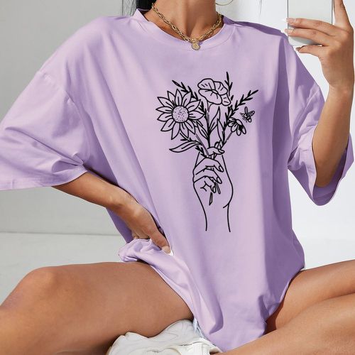 T-shirt oversize à imprimé floral et figure - SHEIN - Modalova