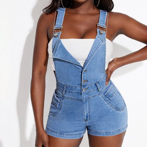 Combishort en jean à bouton salopette (sans top bandeau) - SHEIN - Modalova