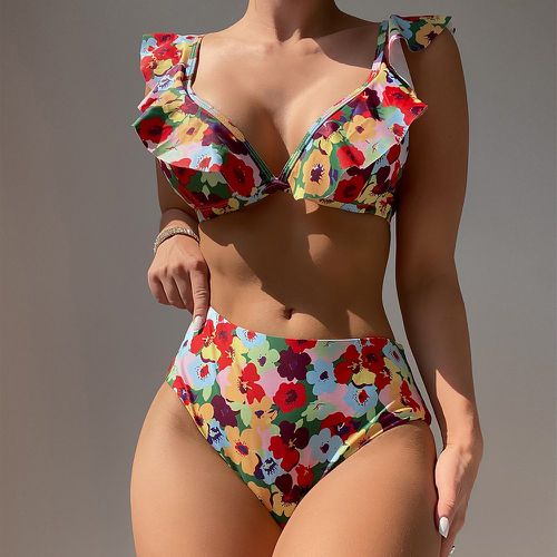 Bikini aléatoire à imprimé floral à volants taille haute - SHEIN - Modalova