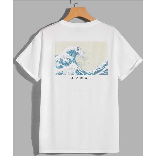 T-shirt avec motif caractère japonais à imprimé vague - SHEIN - Modalova