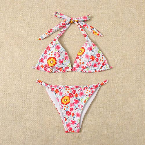 Bikini triangulaire ras-du-cou fleur aléatoire à imprimé - SHEIN - Modalova
