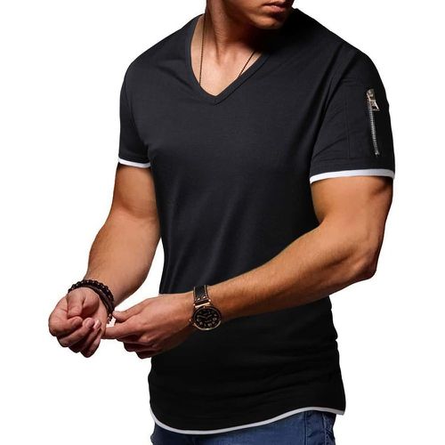 T-shirt à bordure contrastante zippé - SHEIN - Modalova