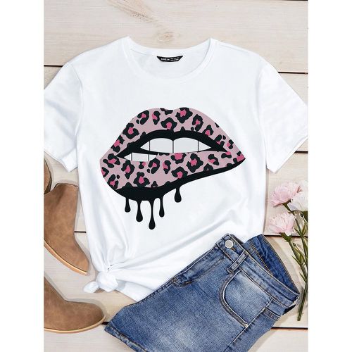 T-shirt à imprimé lèvre et léopard - SHEIN - Modalova