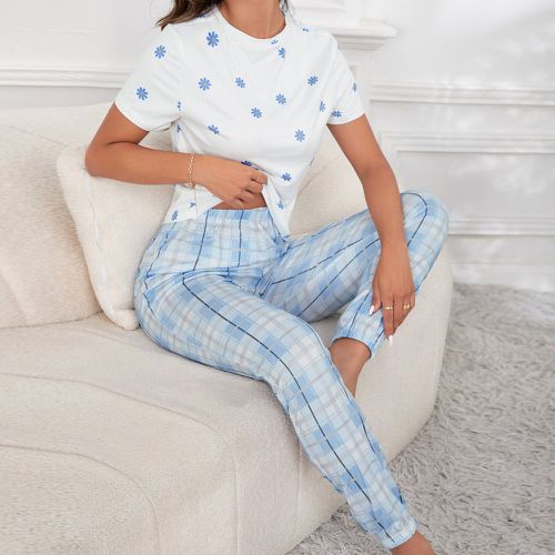 À imprimé floral T-shirt & à carreaux Pantalon Ensemble de pyjama - SHEIN - Modalova