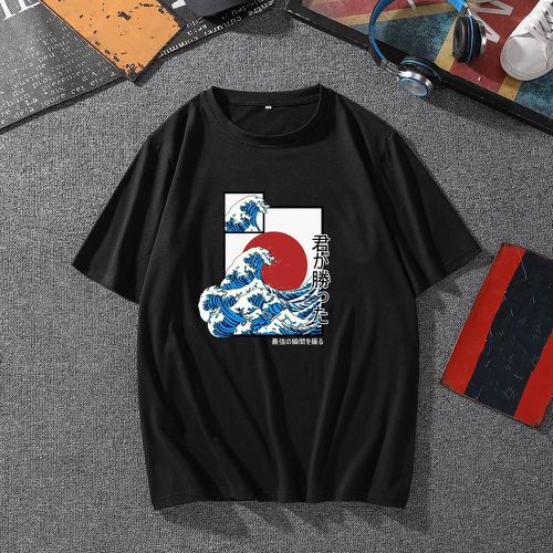T-shirt à motif caractère japonais et vague - SHEIN - Modalova