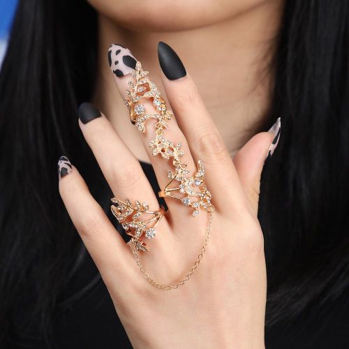 Bague à doigt à strass à détail feuille - SHEIN - Modalova