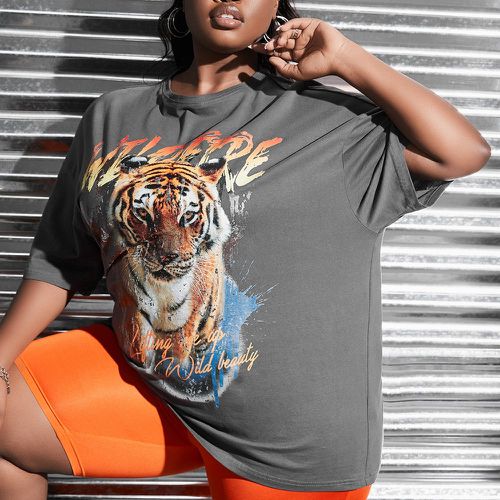 T-shirt à imprimé slogan et tigre - SHEIN - Modalova