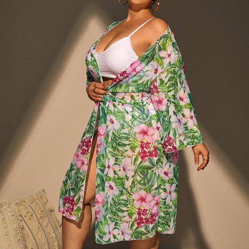 Kimono à imprimé tropical à cordon - SHEIN - Modalova