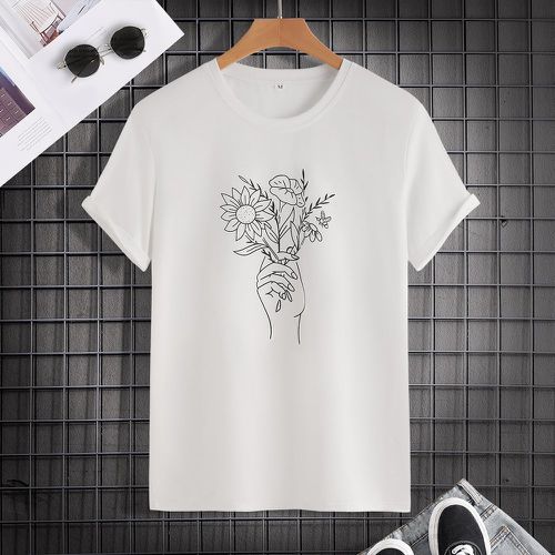 T-shirt à imprimé main et floral - SHEIN - Modalova