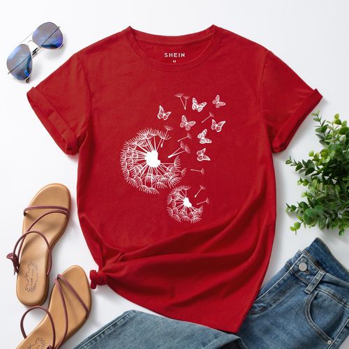 T-shirt à imprimé papillon et pissenlit - SHEIN - Modalova