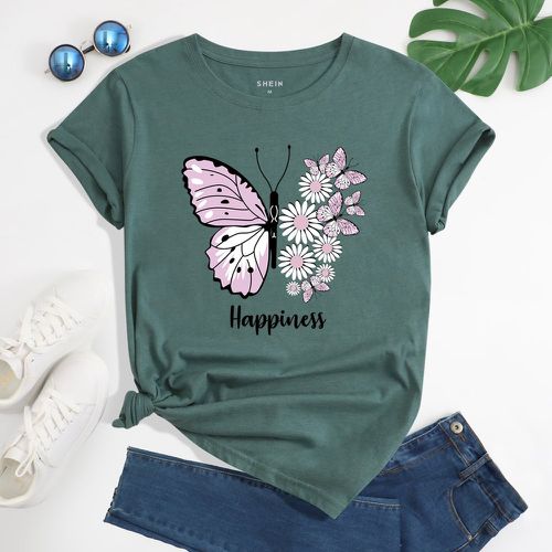T-shirt à imprimé papillon et floral - SHEIN - Modalova