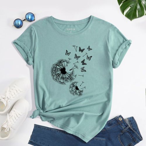 T-shirt à imprimé papillon et pissenlit - SHEIN - Modalova