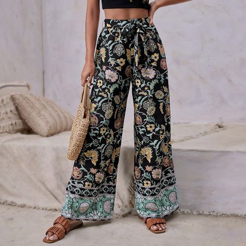 Pantalon ample à imprimé floral ceinturé - SHEIN - Modalova