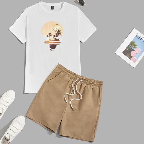 T-shirt à motif tropical et lettres & Short à cordon - SHEIN - Modalova