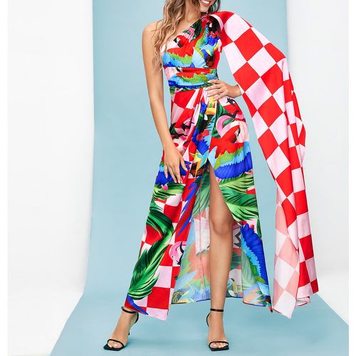 Robe à imprimé tropical et oiseau asymétrique manches cape asymétrique - SHEIN - Modalova