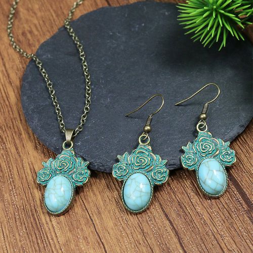 Collier à pendentif fleur & turquoise & pendants d'oreilles - SHEIN - Modalova