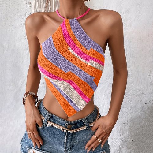 Top en tricot à blocs de couleurs dos-nu croisé à nœud ras-du-cou - SHEIN - Modalova