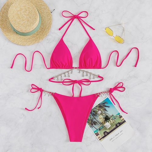 Bikini ras-du-cou rose fluo avec strass - SHEIN - Modalova