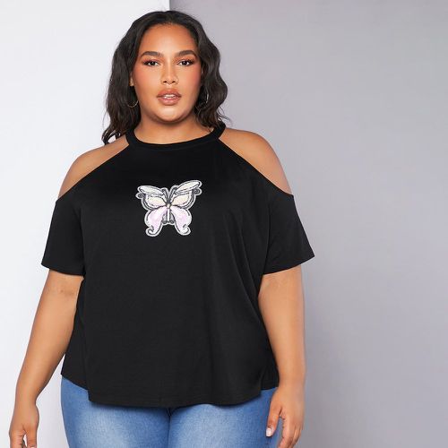 T-shirt à applique papillon à épaules dénudées - SHEIN - Modalova