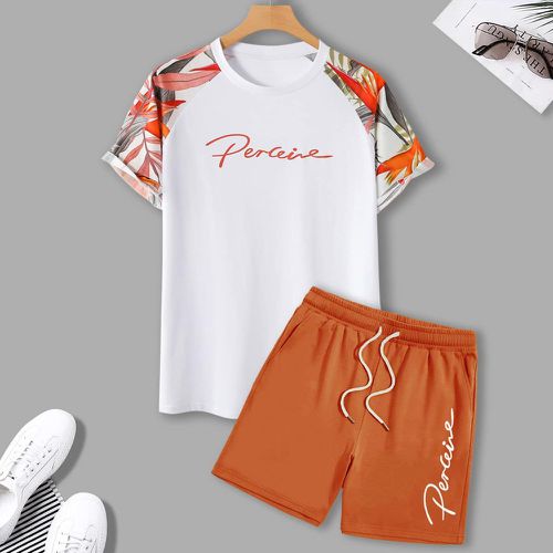 T-shirt à lettres et aléatoire tropical à manches raglan & Short à cordon - SHEIN - Modalova