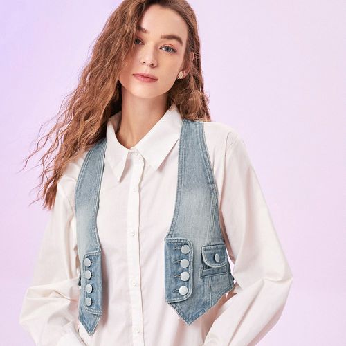 Veste en jean à bouton à rabat - SHEIN - Modalova