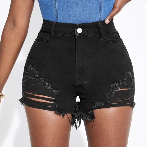 Short en jean déchiré effiloché taille haute - SHEIN - Modalova