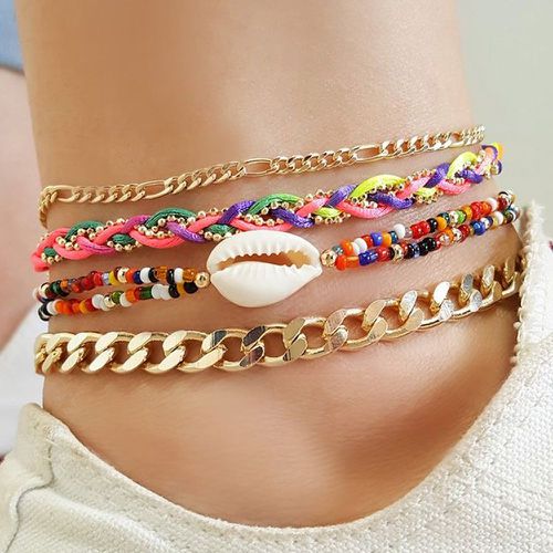 Pièces Bracelet de cheville perlé à détail coquille - SHEIN - Modalova