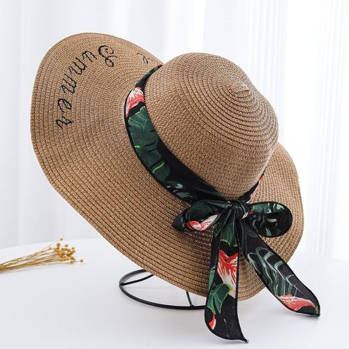 Chapeau de paille à détail foulard à broderie - SHEIN - Modalova