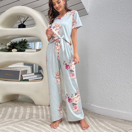 À imprimé floral Top & à nœud papillon Pantalon Ensemble de pyjama - SHEIN - Modalova