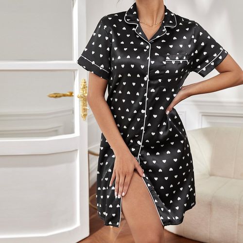 Robe de pyjama à imprimé cœur patch à poche à liseré contrastant - SHEIN - Modalova
