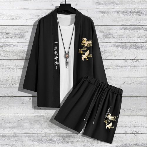Kimono grue et lettre japonaise & Short à cordon (sans t-shirt) - SHEIN - Modalova