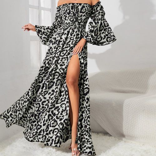 Robe à léopard manches évasées fendu col bardot - SHEIN - Modalova