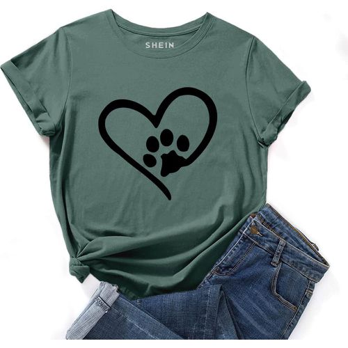 T-shirt à imprimé patte et cœur - SHEIN - Modalova