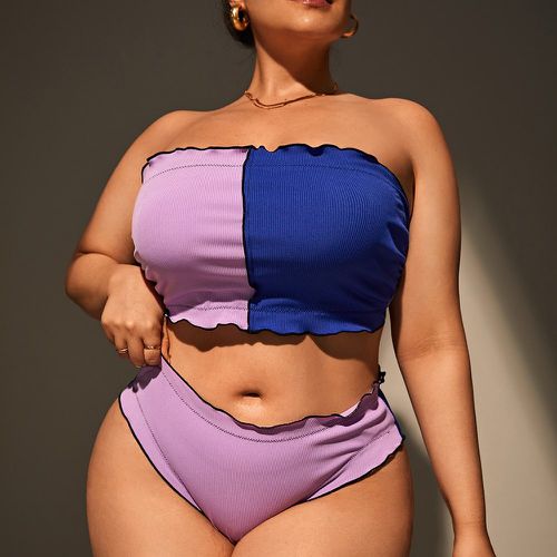 Bikini bandeau taille haute bicolore à ourlet ondulé - SHEIN - Modalova