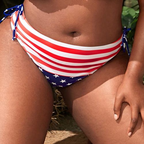 Bas de bikini à imprimé drapeau américain à nœud taille haute - SHEIN - Modalova