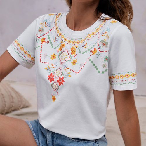 T-shirt à imprimé floral et géométrique - SHEIN - Modalova