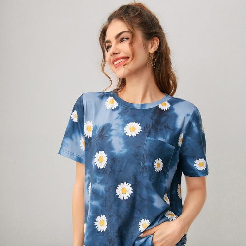 T-shirt à imprimé floral tie dye à patch à poche - SHEIN - Modalova