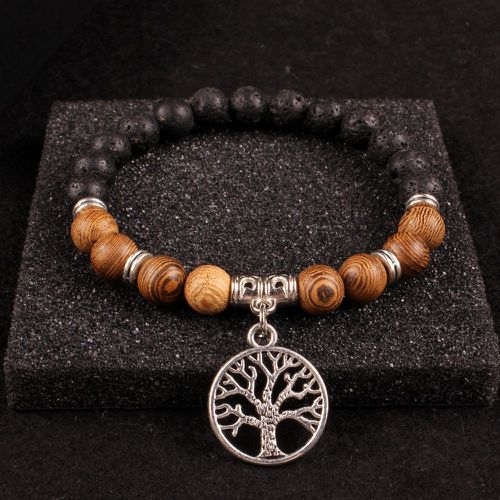 Bracelet perlé à détail d'arbre à breloque ronde - SHEIN - Modalova