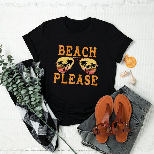T-shirt à imprimé tropical et lettre - SHEIN - Modalova
