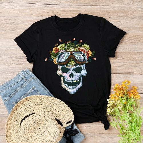 T-shirt fleuri à imprimé tête de mort - SHEIN - Modalova