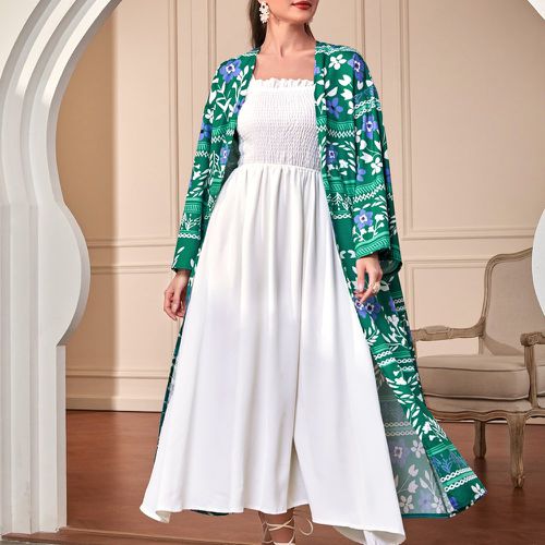 Manteau à imprimé floral & Robe à fines brides froncé à plis - SHEIN - Modalova