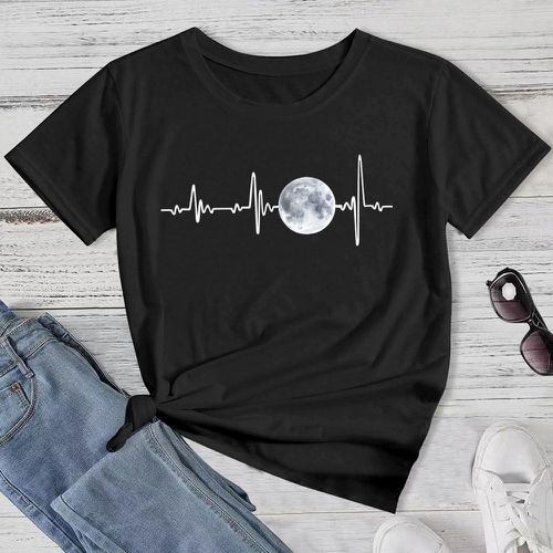 Pièce T-shirt à imprimé lune et battement de cœur - SHEIN - Modalova