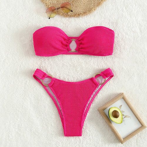 Bikini rose fluo à détail anneau texturé bustier - SHEIN - Modalova