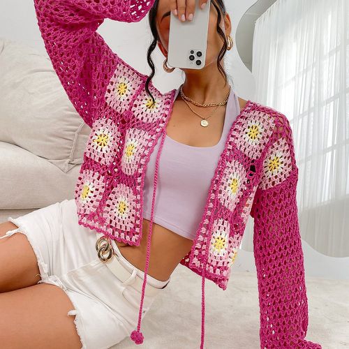 Cardigan à blocs de couleurs à nœud en tricot - SHEIN - Modalova