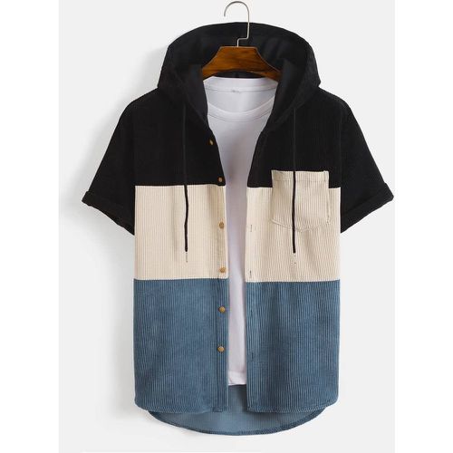 Chemise à blocs de couleurs patch à poche à cordon à capuche en velours côtelé (sans t-shirt) - SHEIN - Modalova
