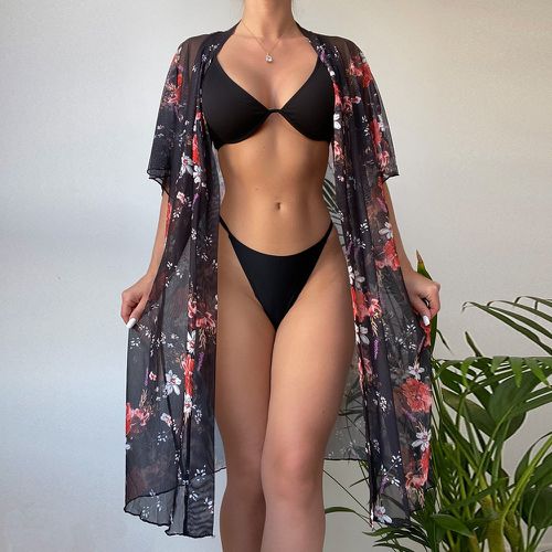 Kimono floral aléatoire à imprimé en tulle - SHEIN - Modalova